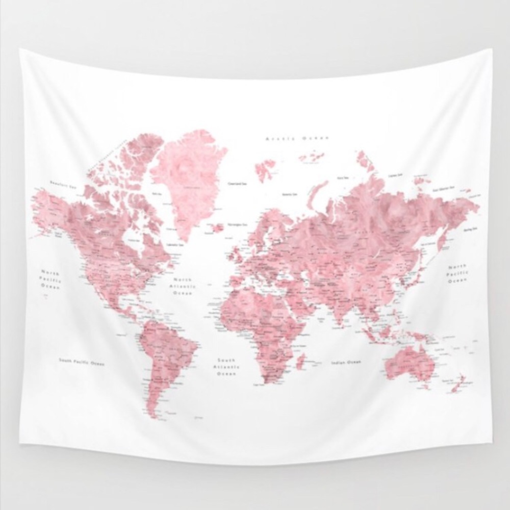 Pink World Map Tapestry